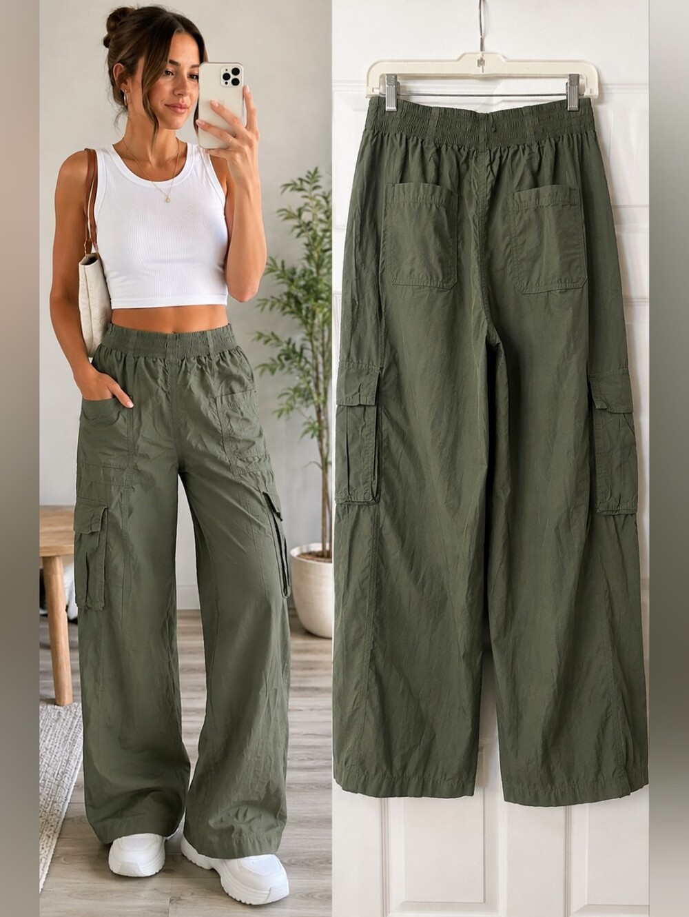 American Outfitters Olive Green Cargo Pants Wide Leg Utility S